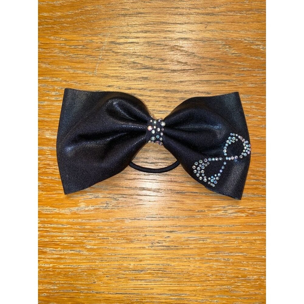 Black Rhinestone Hair Bow Elastic Ponytail Holder For Sports & Athletics
